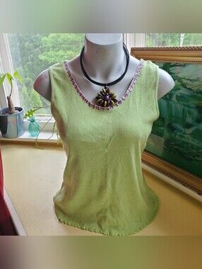 Vintage Lime Floral Trimmed Tank Top w Frills
